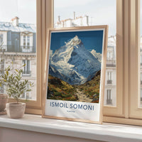 Ismoil Somoni Poster - Tajikistan Travel Art - Snowy Mountain Peak Home Decor