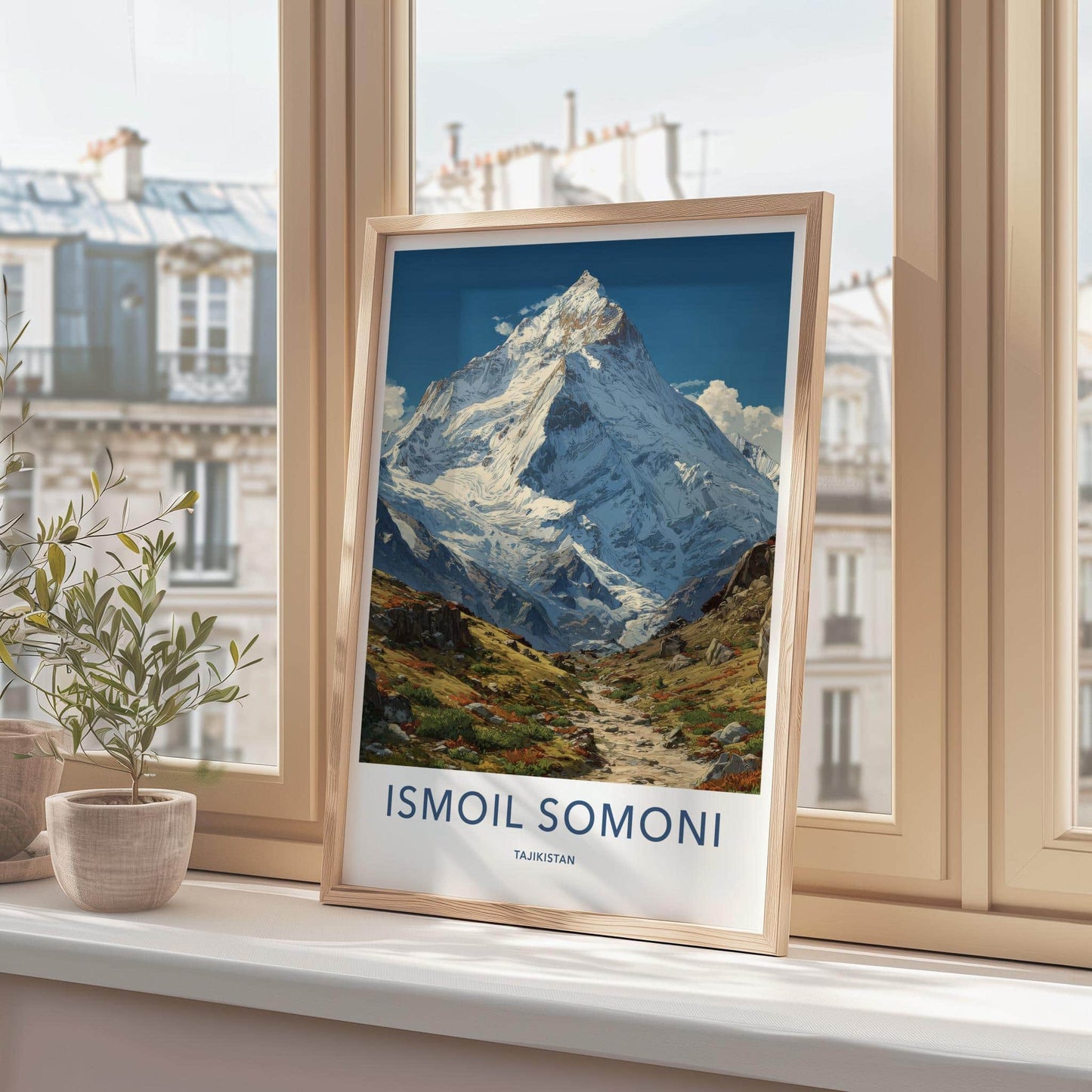 Ismoil Somoni Poster - Tajikistan Travel Art - Snowy Mountain Peak Home Decor