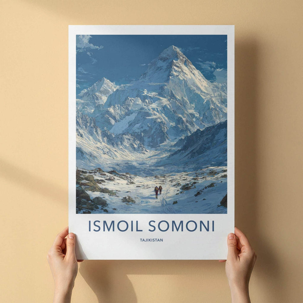 Ismoil Somoni Poster - Tajikistan Travel Art - Snowy Mountain Trek Home Decor
