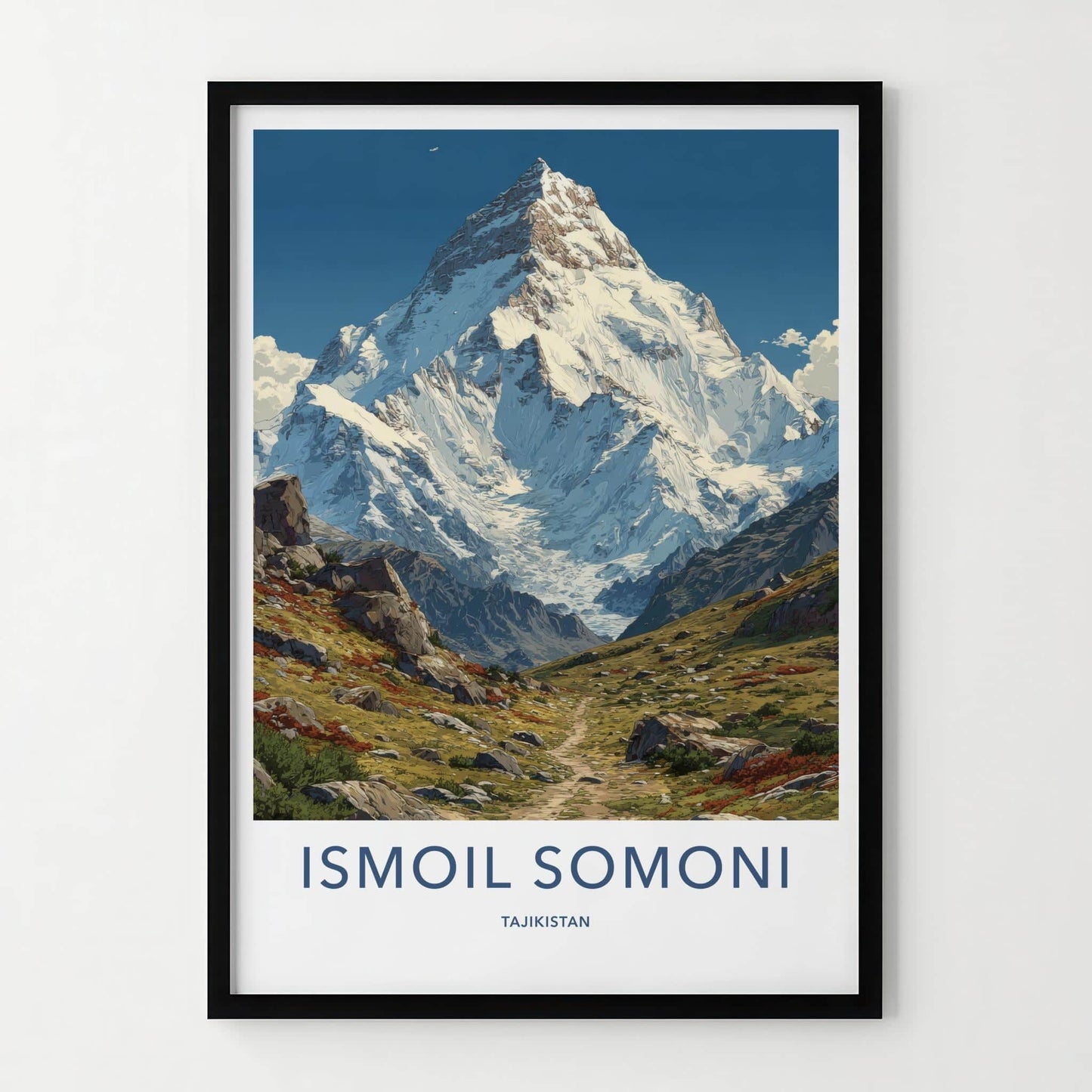 Ismoil Somoni Poster - Tajikistan Travel Art - Snowy Mountain Valley Home Decor
