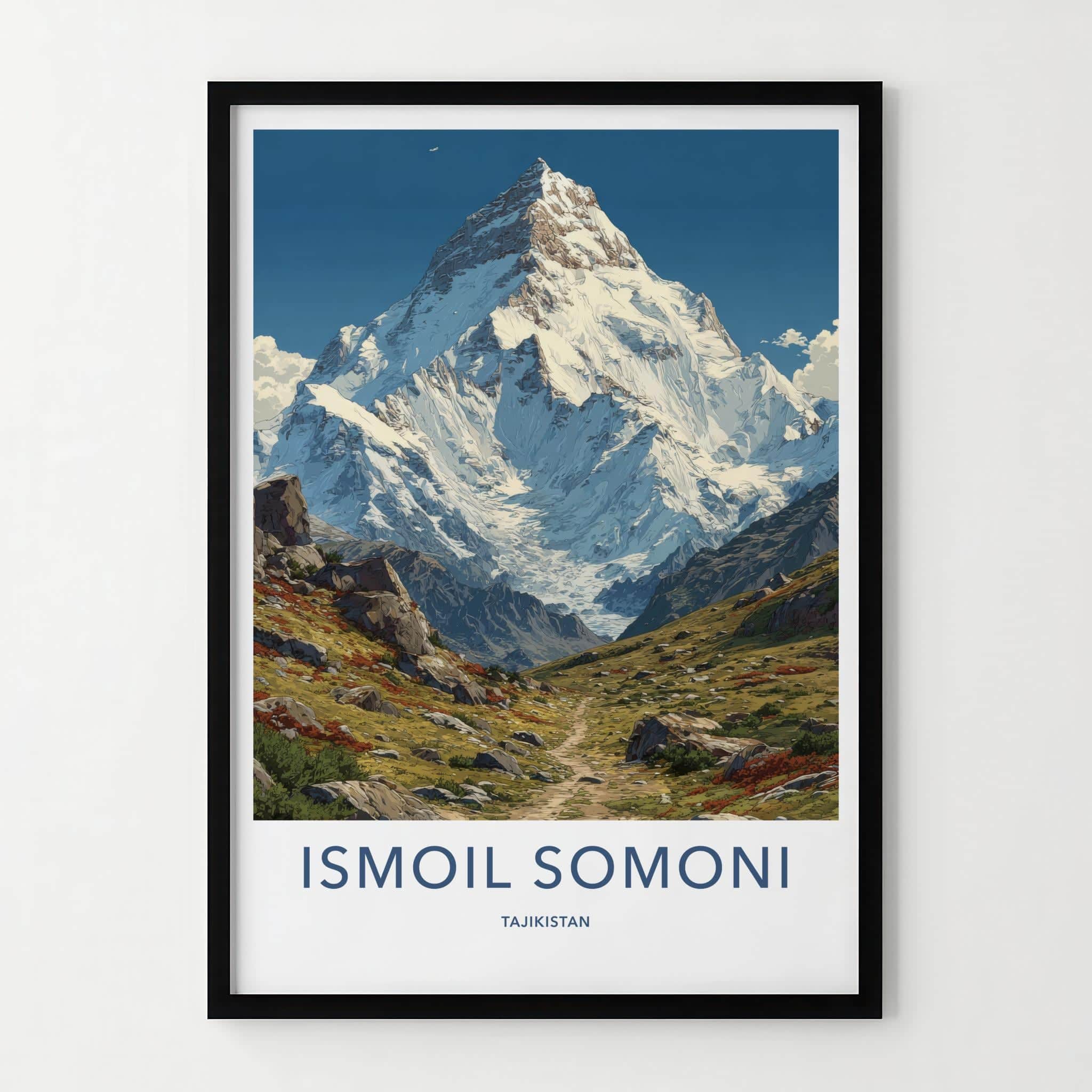 Ismoil Somoni Poster - Tajikistan Travel Art - Snowy Mountain Valley Home Decor