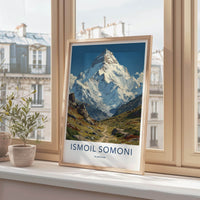Ismoil Somoni Poster - Tajikistan Travel Art - Snowy Mountain Valley Home Decor