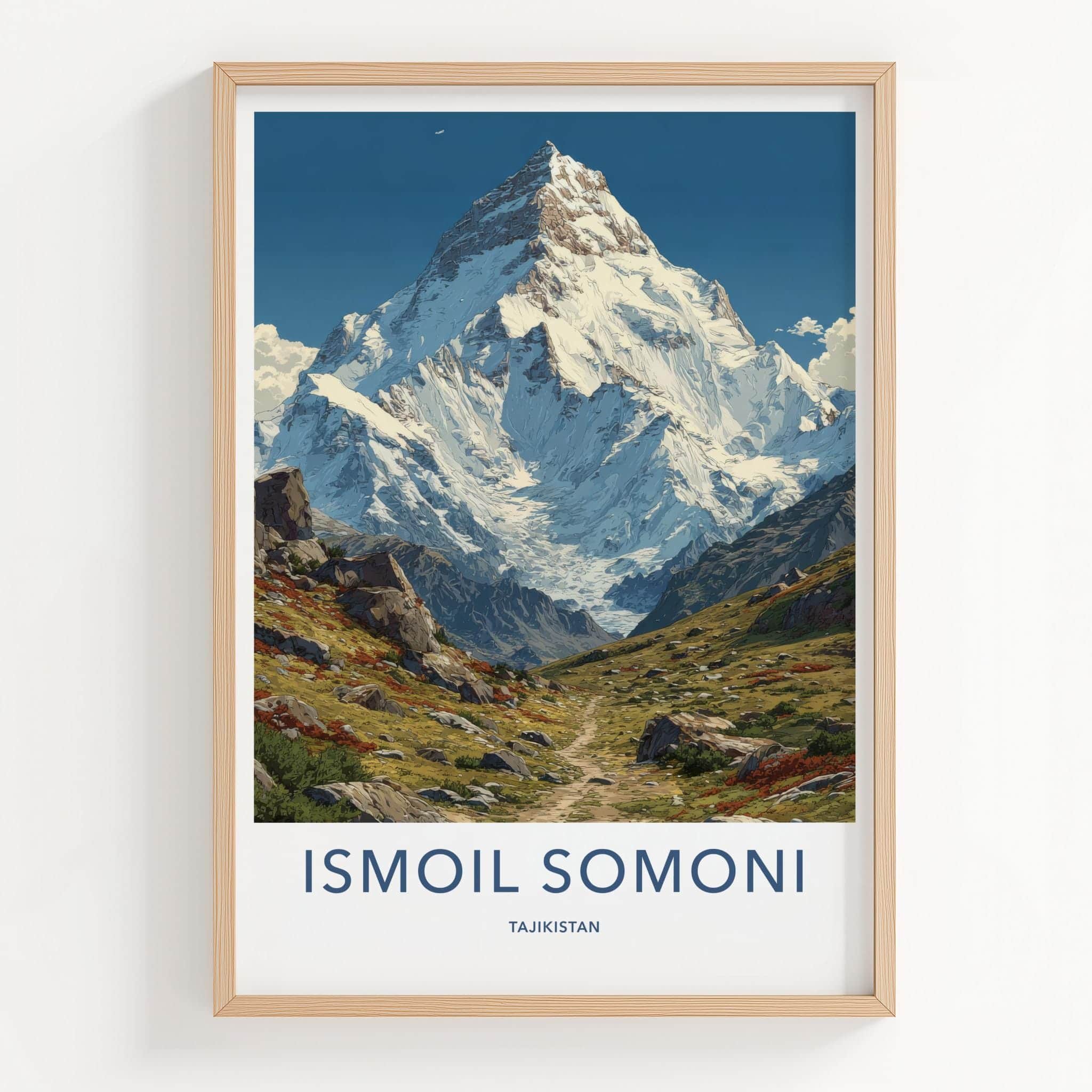 Ismoil Somoni Poster - Tajikistan Travel Art - Snowy Mountain Valley Home Decor