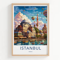 Istanbul Poster - Turkey Travel Art - Colorful Balloons City Home Decor