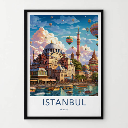 Istanbul Poster - Turkey Travel Art - Colorful Balloons City Home Decor