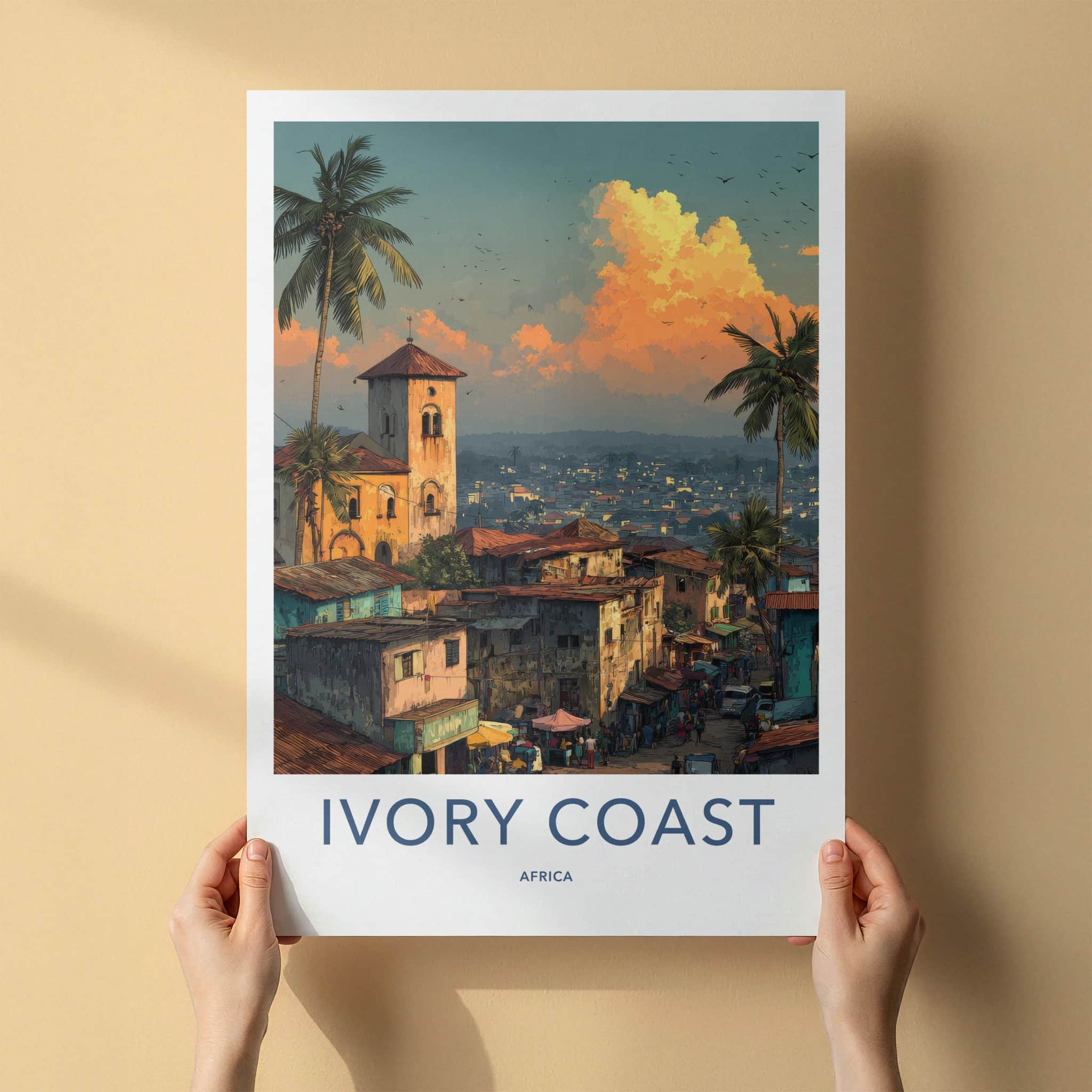 Ivory Coast Poster - Africa Travel Art - Coastal Town Evening Wall Decor