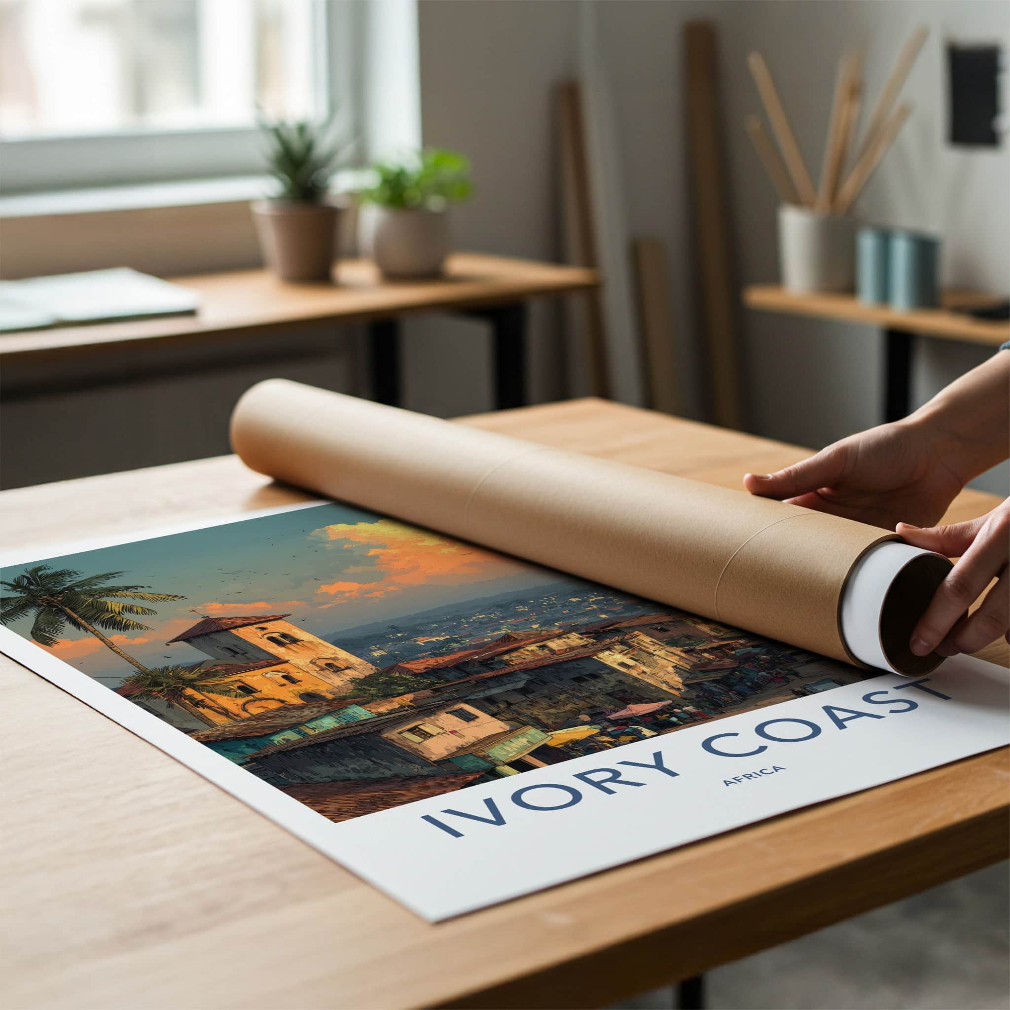 Ivory Coast Poster - Africa Travel Art - Coastal Town Evening Wall Decor