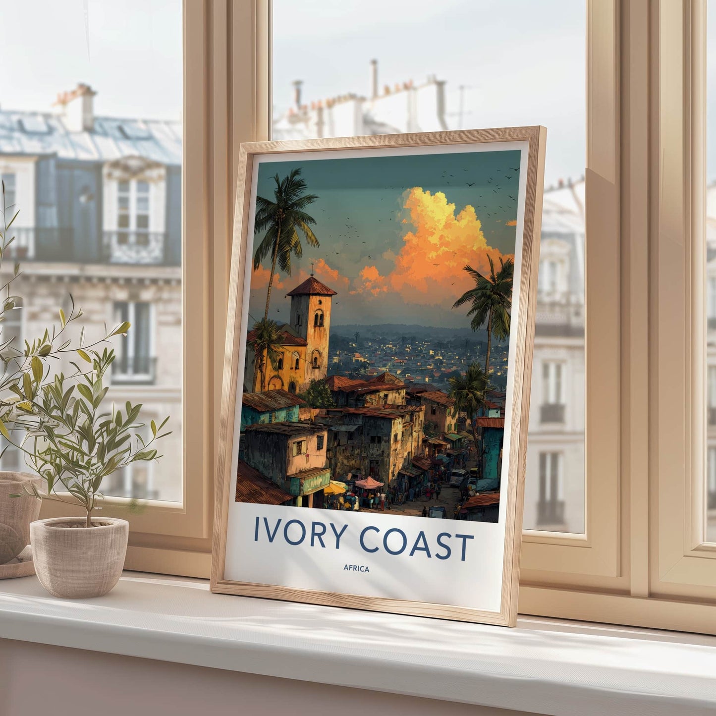 Ivory Coast Poster - Africa Travel Art - Coastal Town Evening Wall Decor