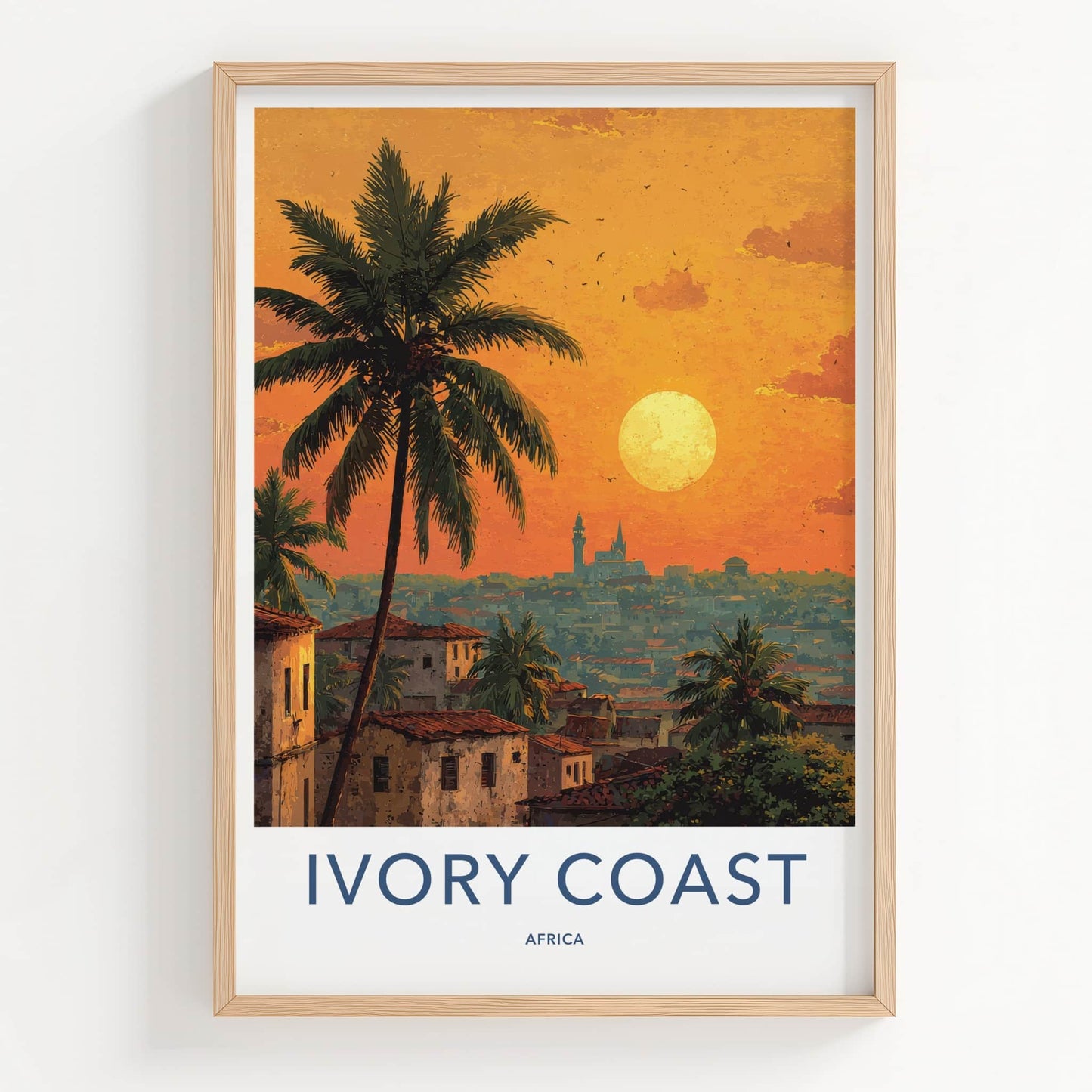 Ivory Coast Poster - Africa Travel Art - Tropical Sunset City Home Decor