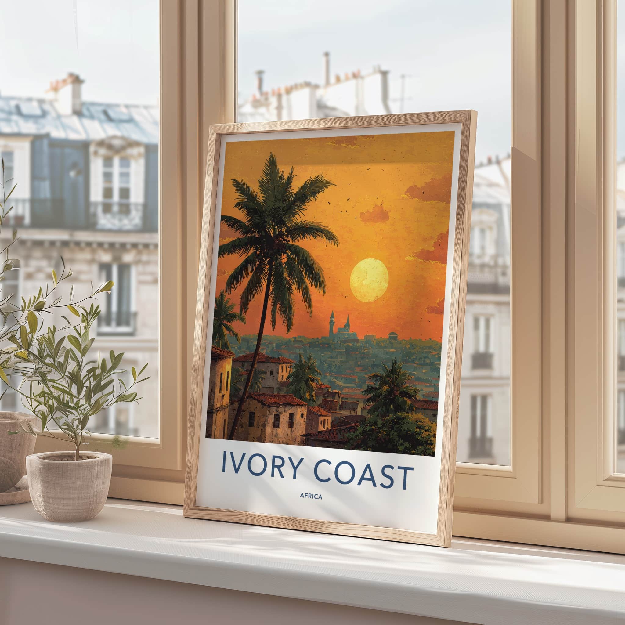 Ivory Coast Poster - Africa Travel Art - Tropical Sunset City Home Decor
