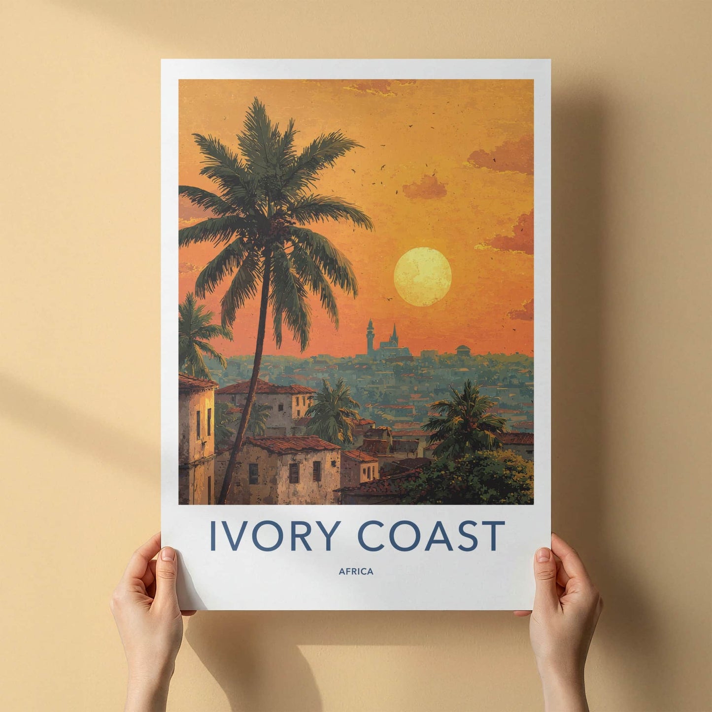 Ivory Coast Poster - Africa Travel Art - Tropical Sunset City Home Decor