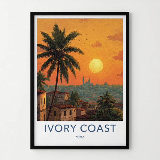 Ivory Coast Poster - Africa Travel Art - Tropical Sunset City Home Decor