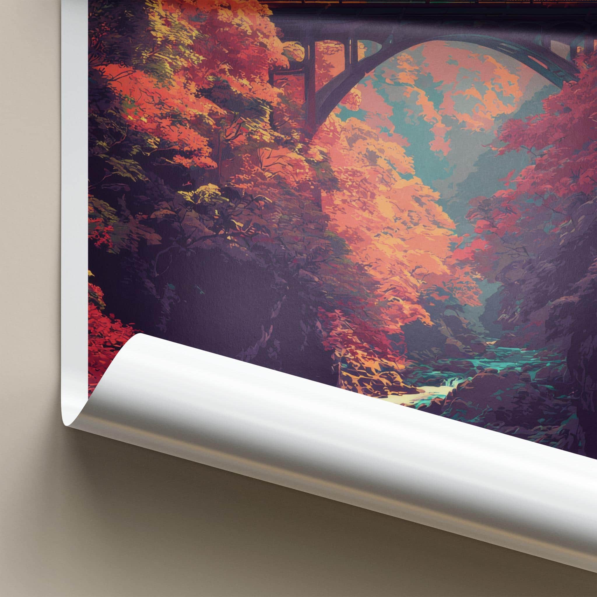 Iya Valley Poster - Japan Travel Art - Autumn River Bridge Gallery Art