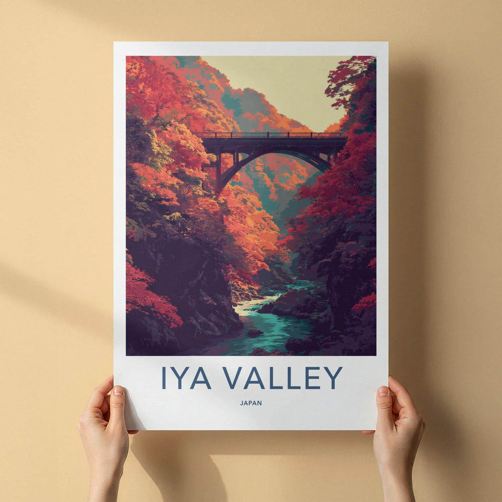 Iya Valley Poster - Japan Travel Art - Autumn River Bridge Gallery Art