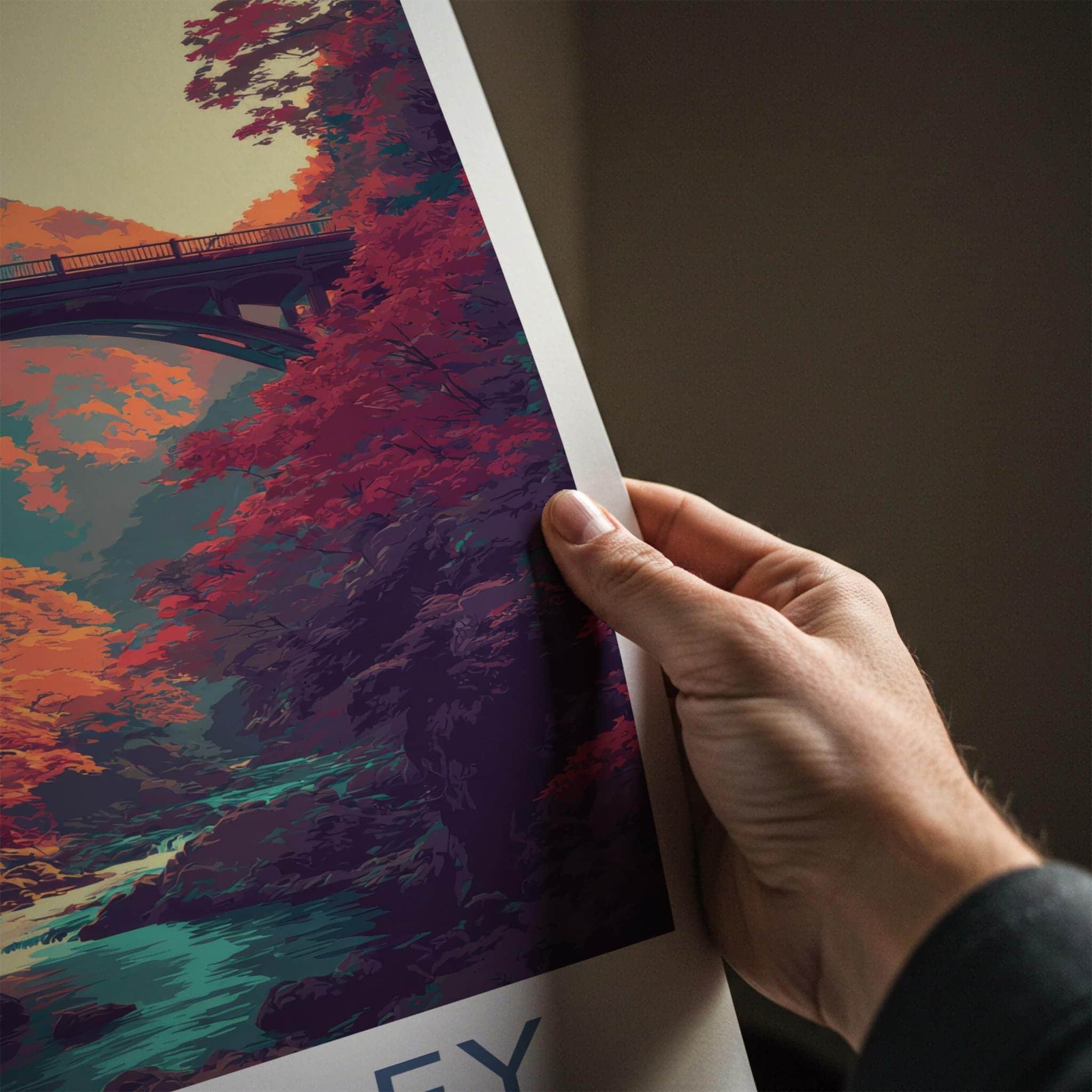 Iya Valley Poster - Japan Travel Art - Autumn River Bridge Gallery Art