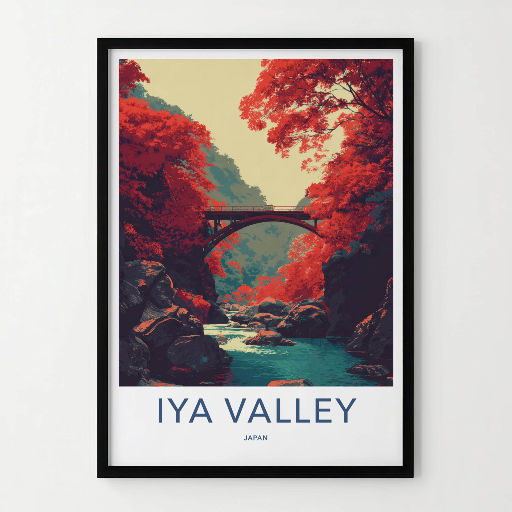 Iya Valley Poster - Japan Travel Art - Red Autumn Gorge Home Decor