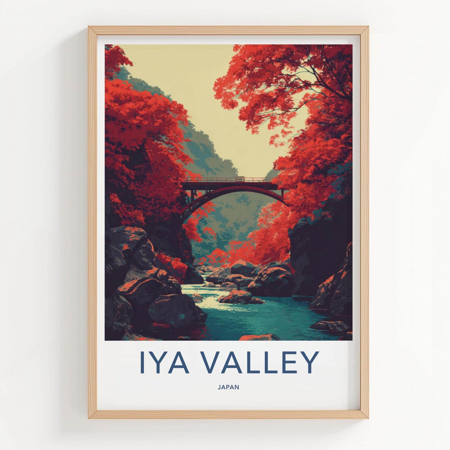 Iya Valley Poster - Japan Travel Art - Red Autumn Gorge Home Decor
