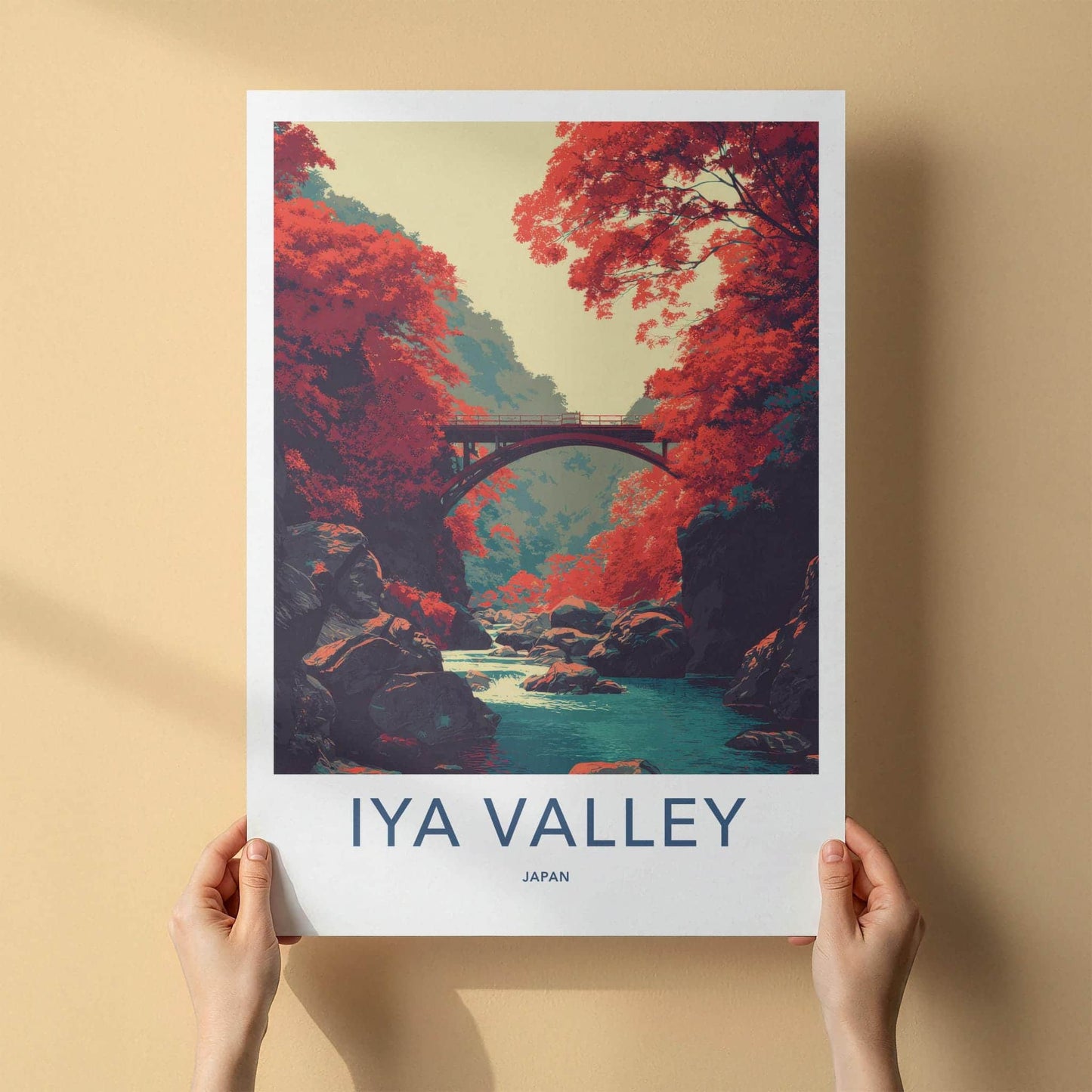 Iya Valley Poster - Japan Travel Art - Red Autumn Gorge Home Decor