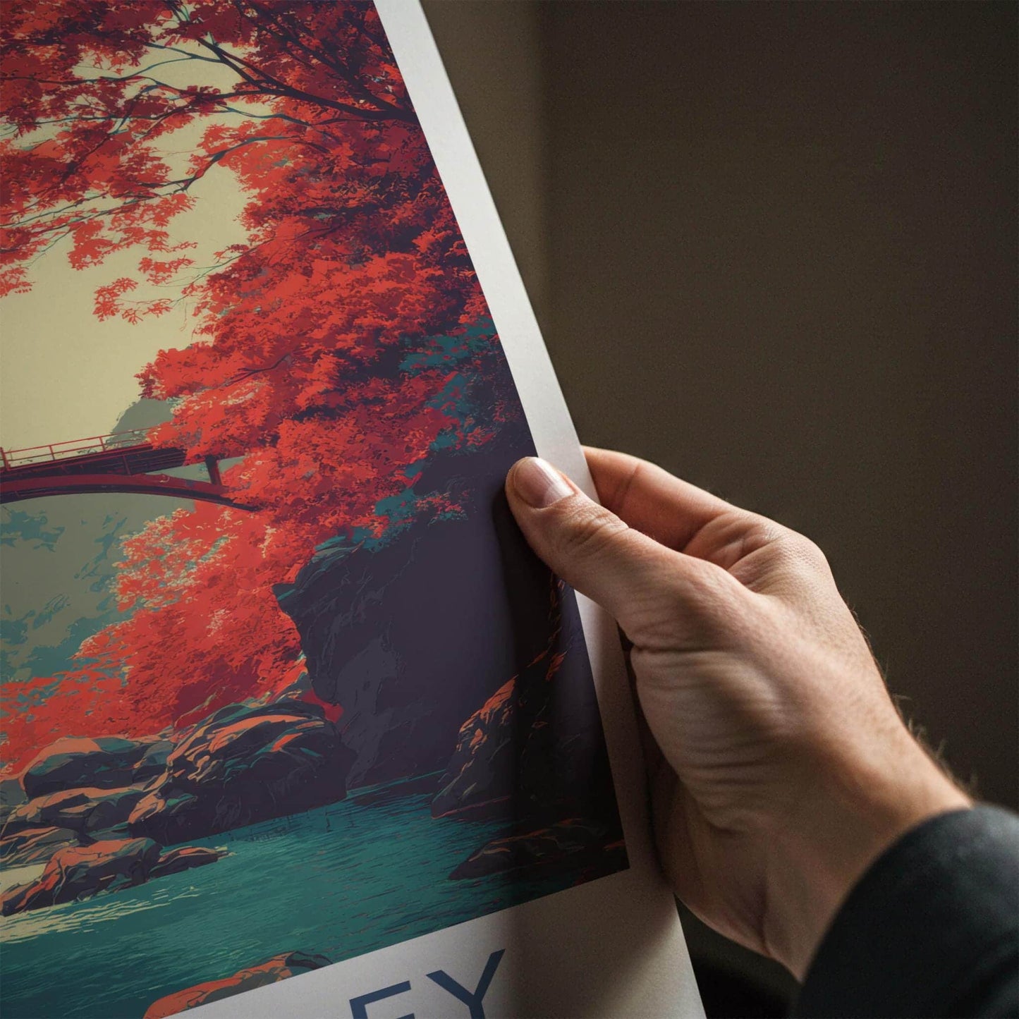 Iya Valley Poster - Japan Travel Art - Red Autumn Gorge Home Decor