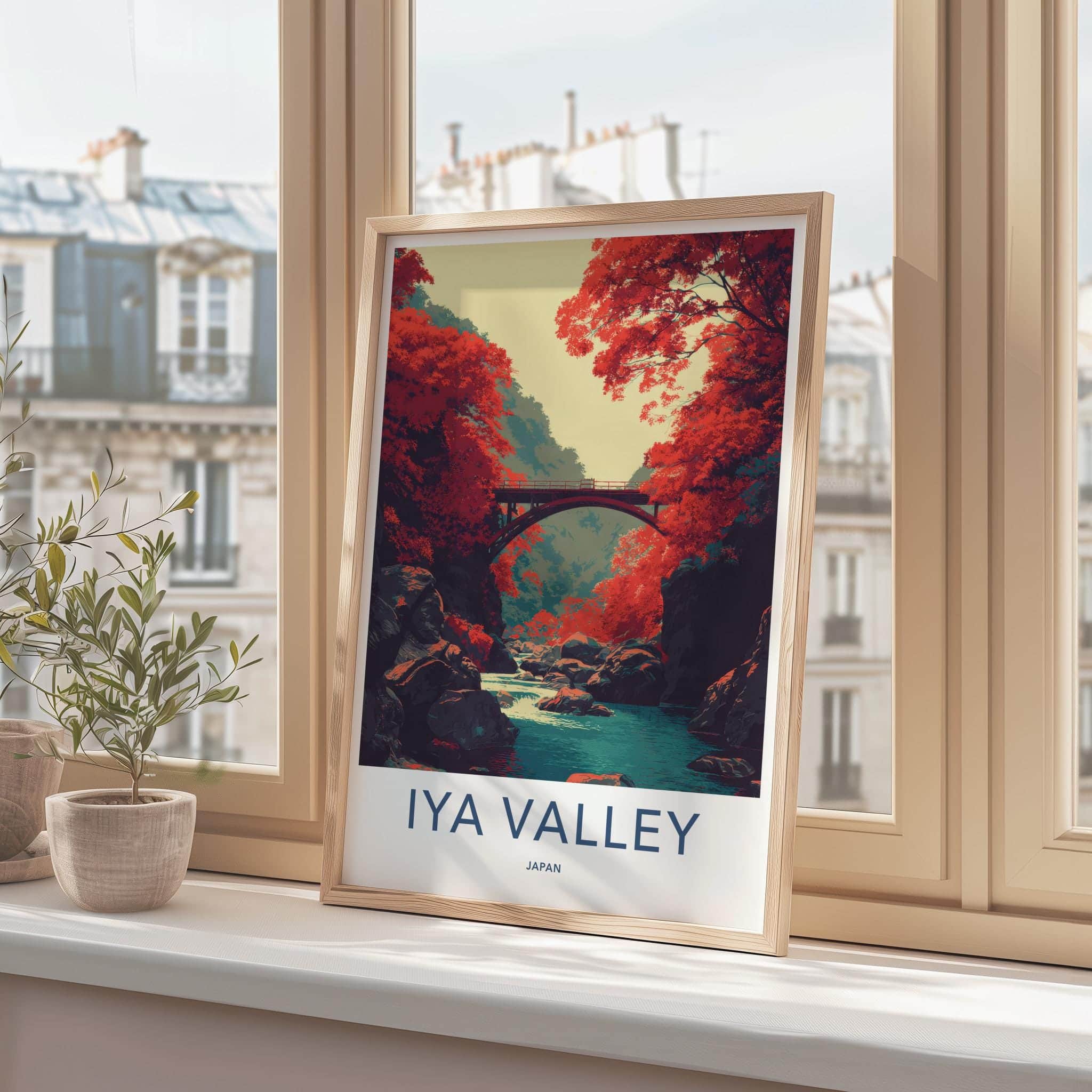 Iya Valley Poster - Japan Travel Art - Red Autumn Gorge Home Decor