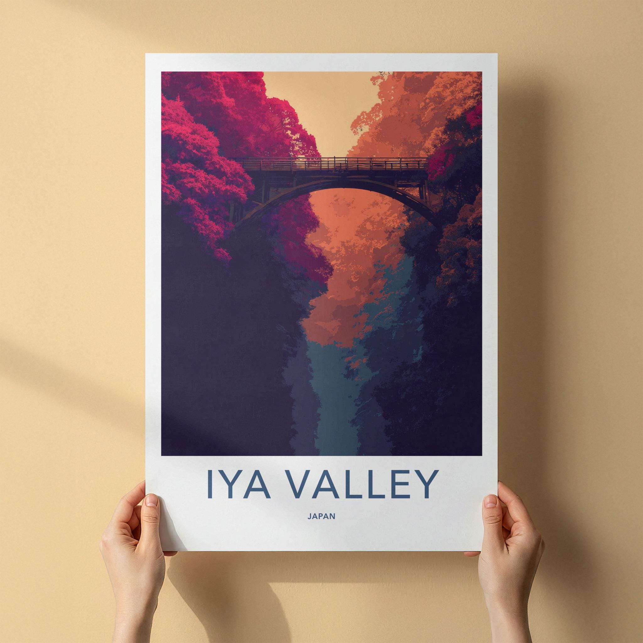 Iya Valley Poster - Japan Travel Art - Vibrant Gorge Bridge Home Decor