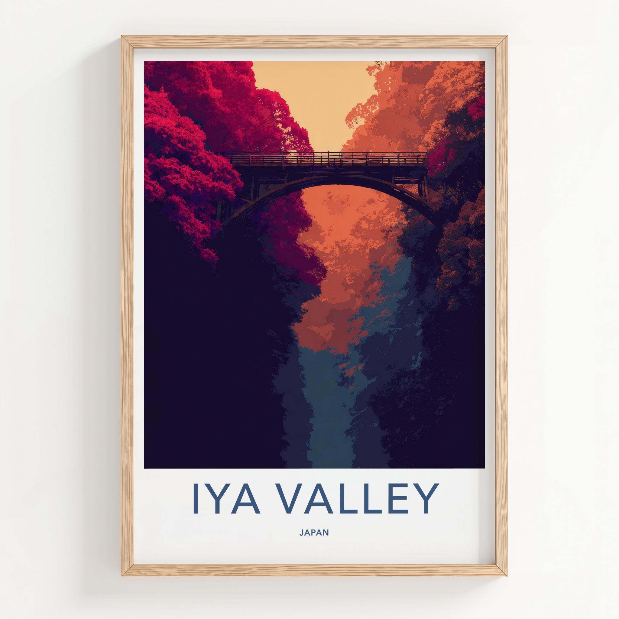 Iya Valley Poster - Japan Travel Art - Vibrant Gorge Bridge Home Decor