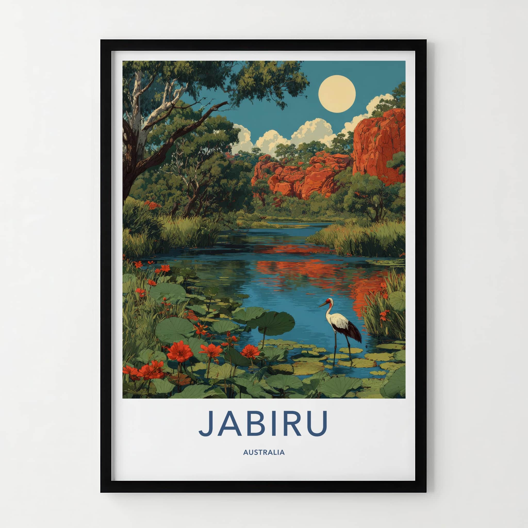 Jabiru Poster - Australia Framed Art - Bird Red Rocks Home Decor