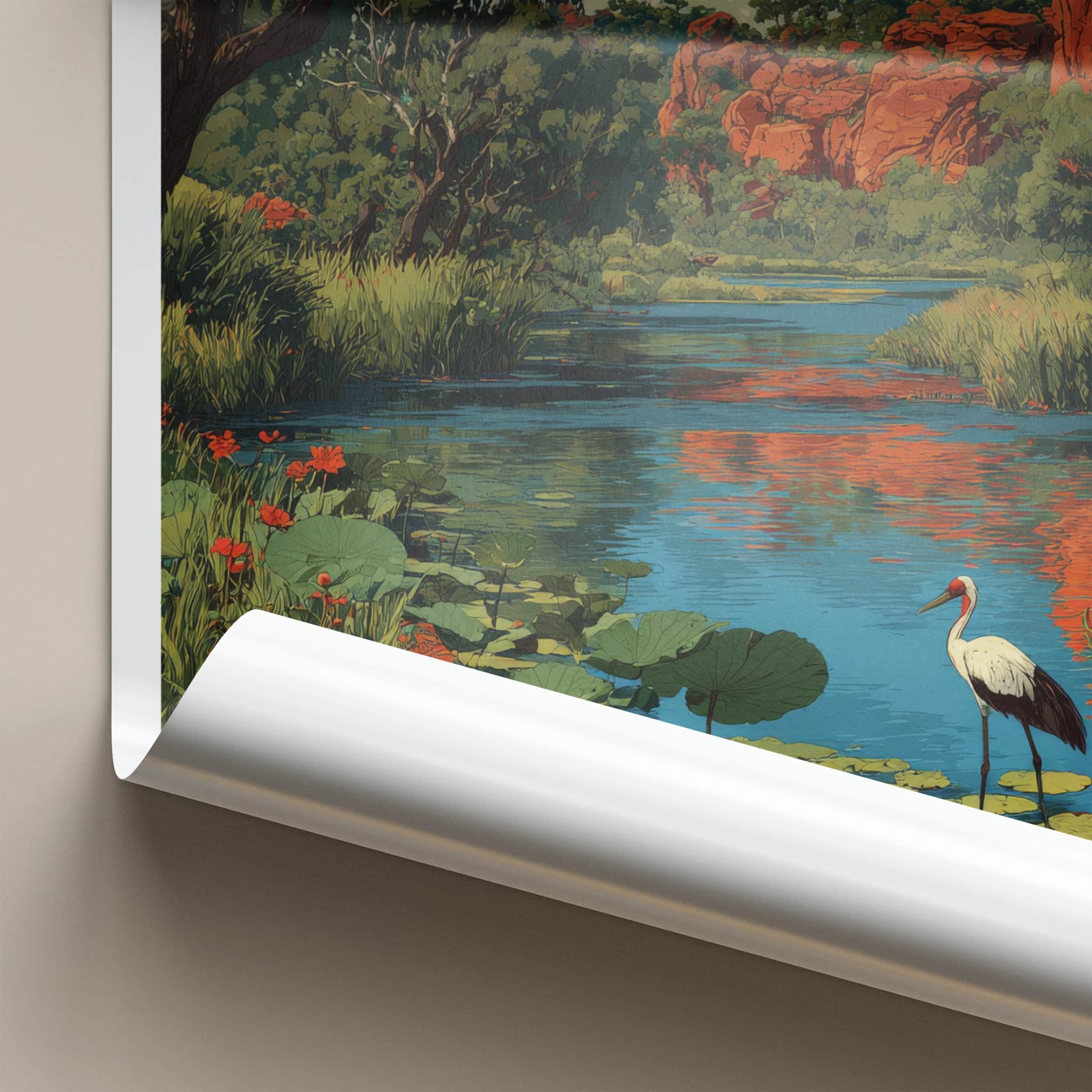 Jabiru Poster - Australia Framed Art - Bird Red Rocks Home Decor
