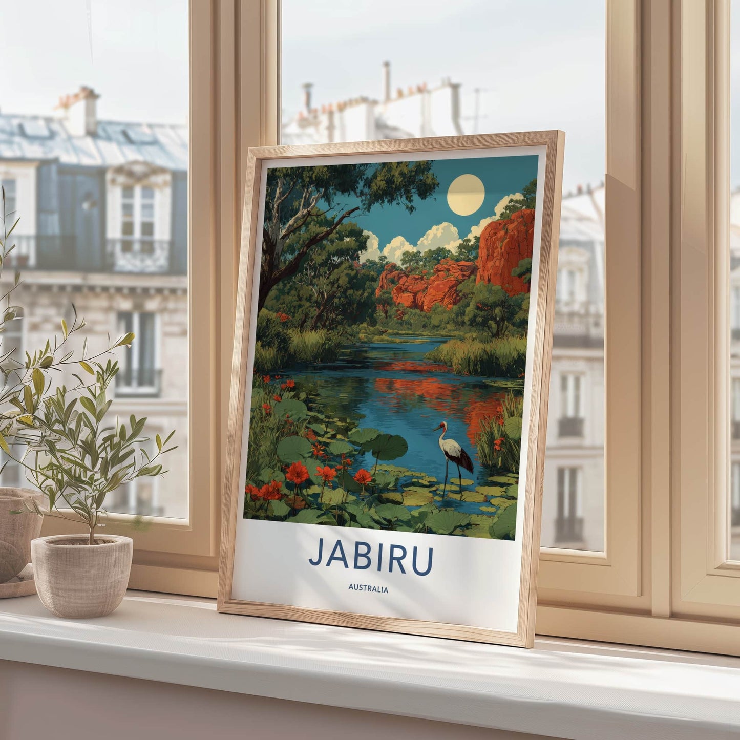 Jabiru Poster - Australia Framed Art - Bird Red Rocks Home Decor