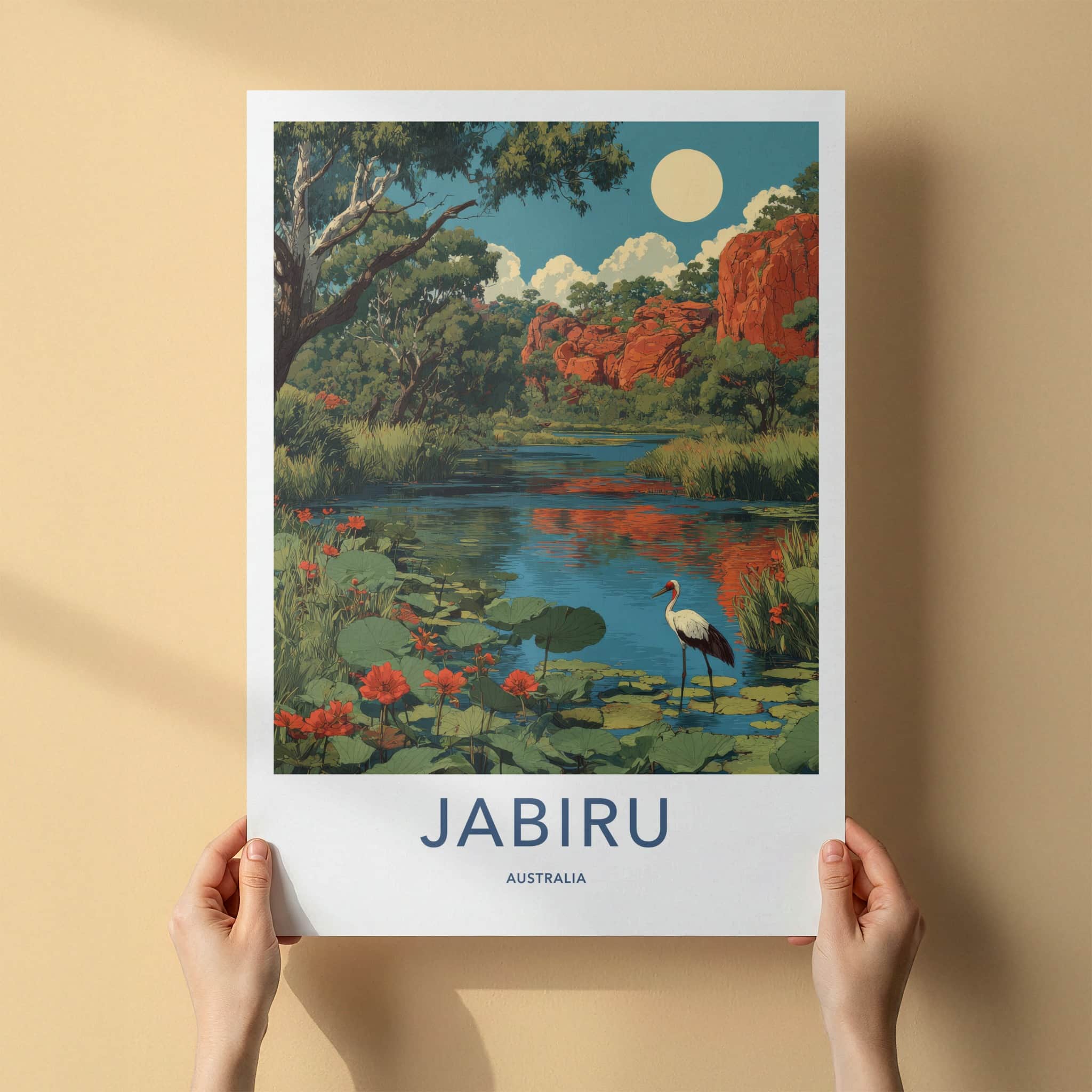Jabiru Poster - Australia Framed Art - Bird Red Rocks Home Decor