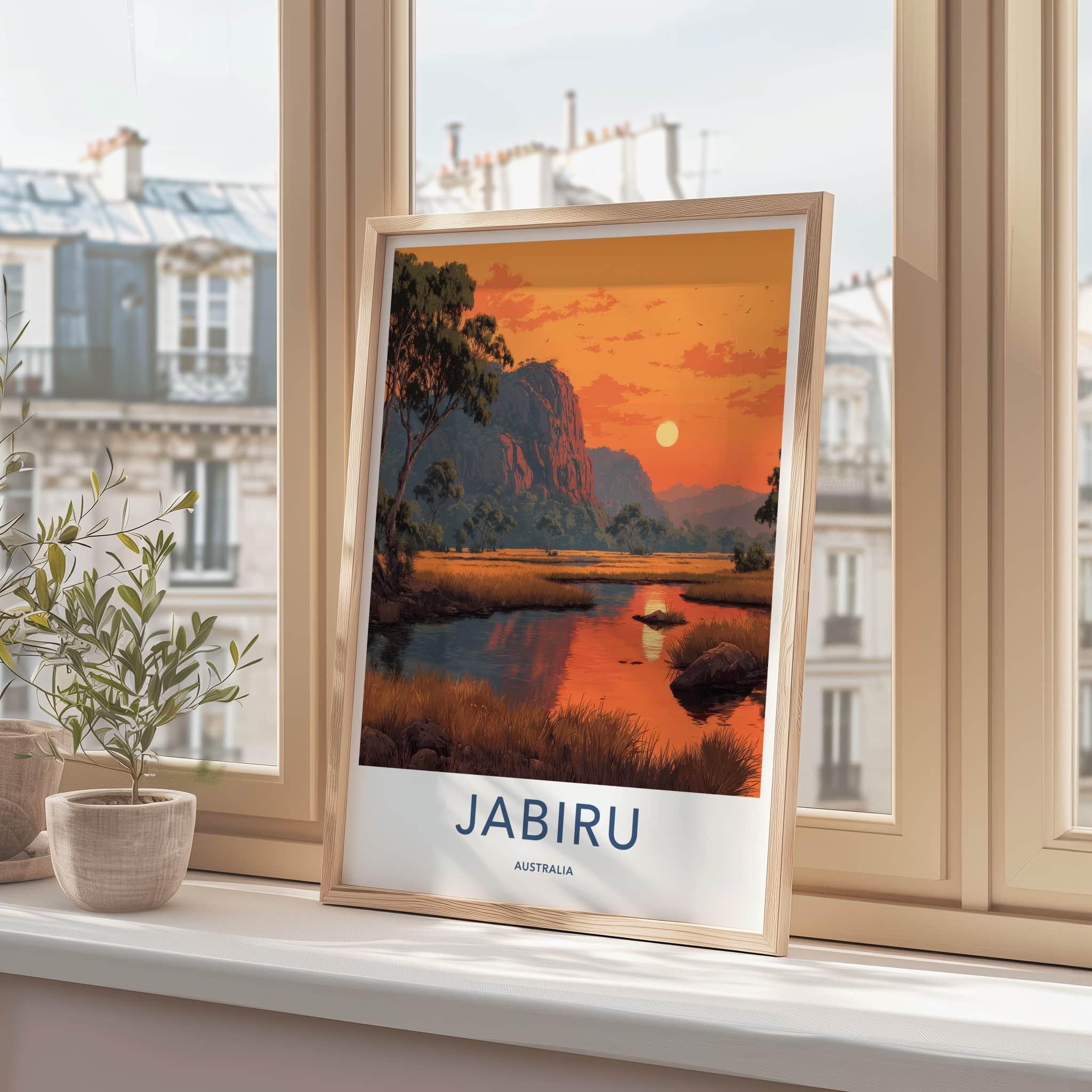 Jabiru Poster - Australia Framed Art - Sunset Over Wetlands Gallery Art