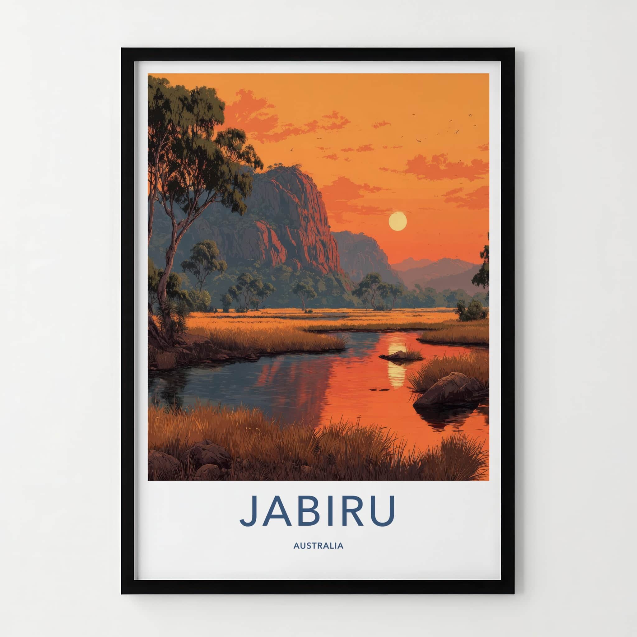 Jabiru Poster - Australia Framed Art - Sunset Over Wetlands Gallery Art