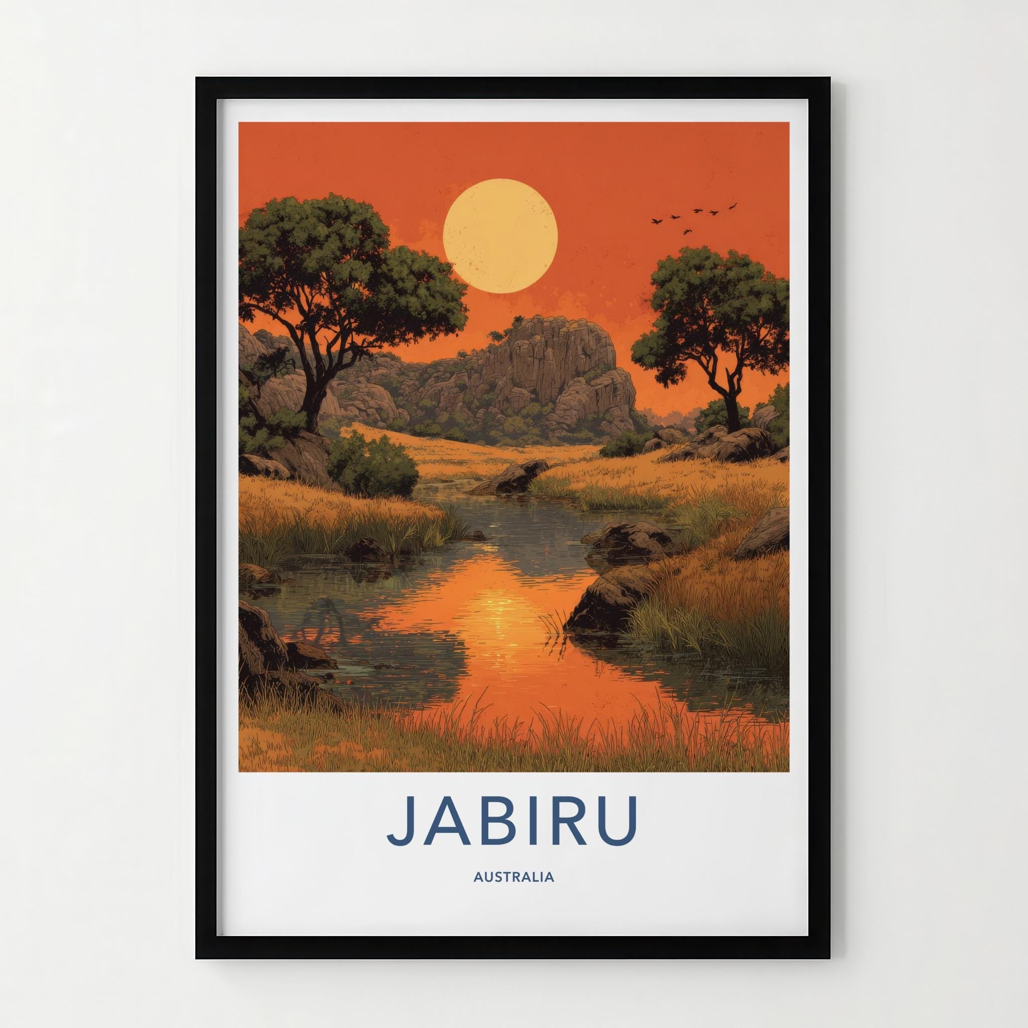 Jabiru Poster - Australia Travel Art - Golden Horizon Stream Home Decor