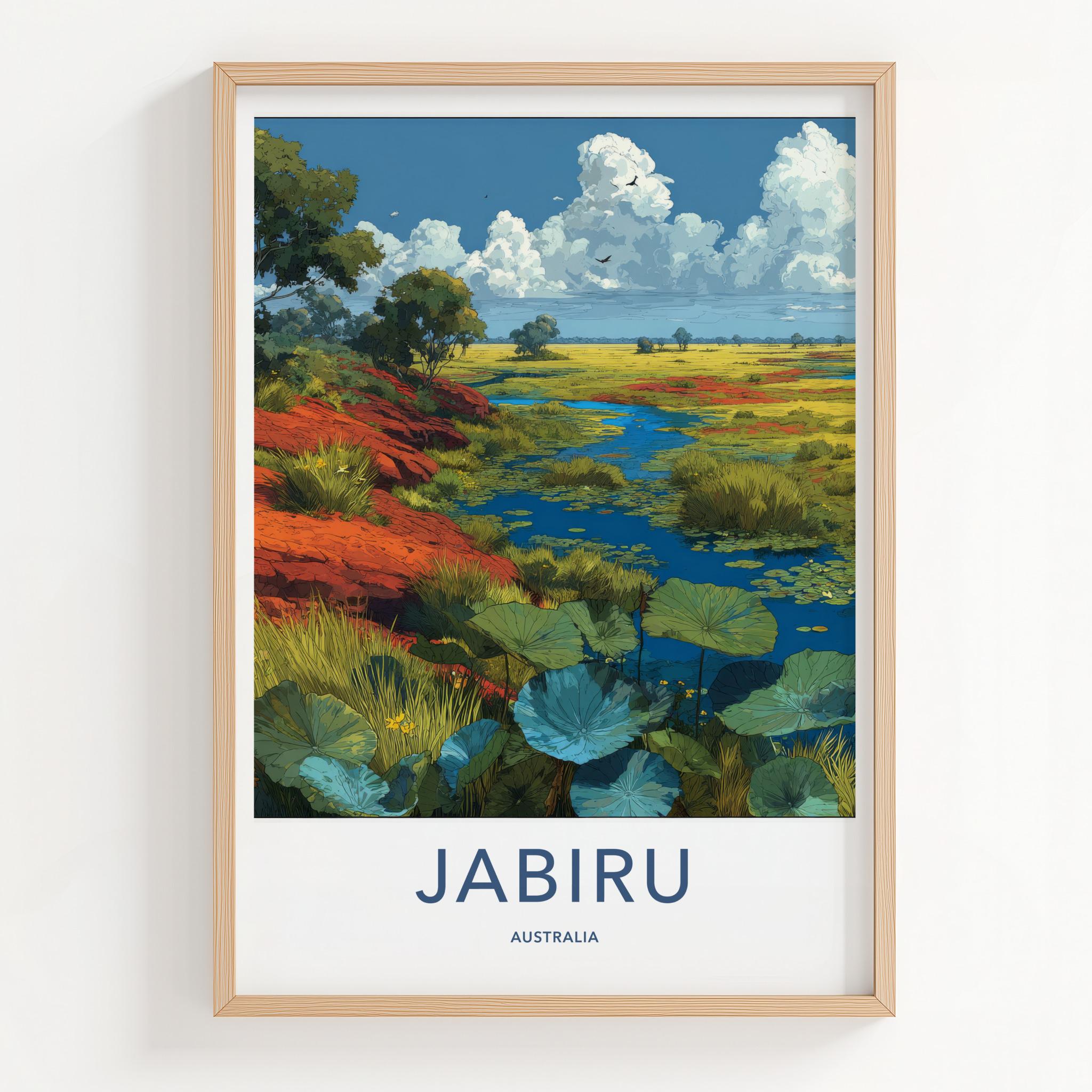 Jabiru Poster - Australia Travel Art - Vibrant Outback Wetland Home Decor