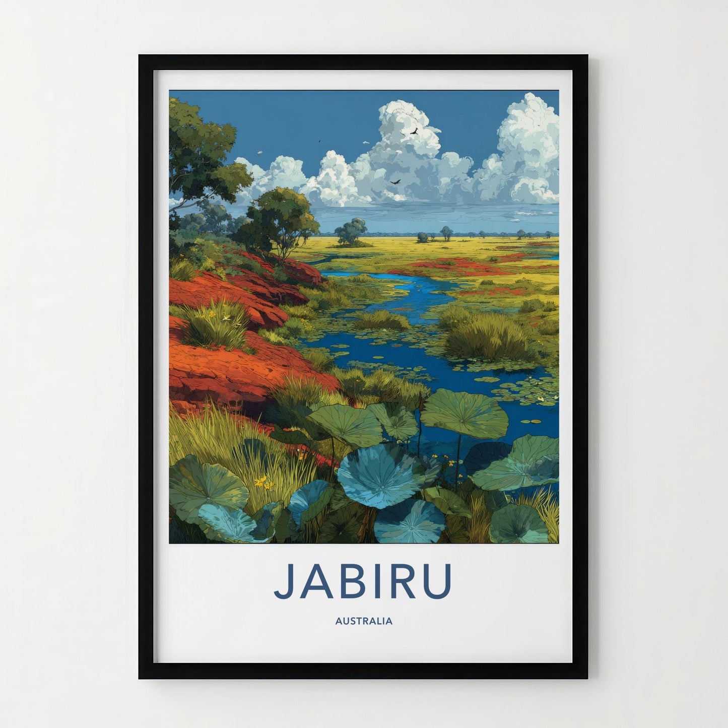 Jabiru Poster - Australia Travel Art - Vibrant Outback Wetland Home Decor