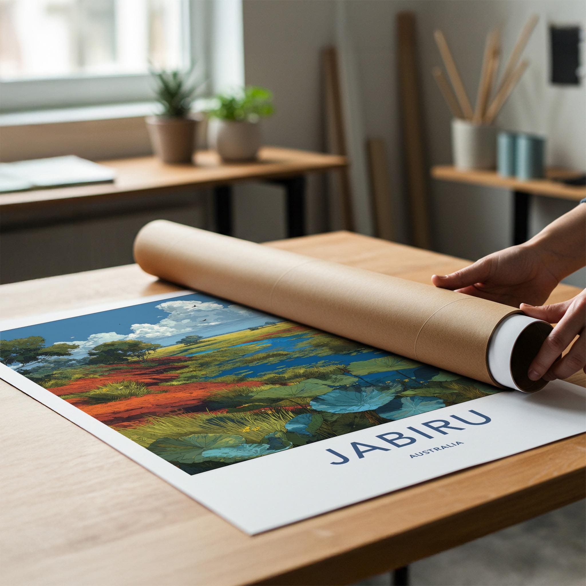 Jabiru Poster - Australia Travel Art - Vibrant Outback Wetland Home Decor