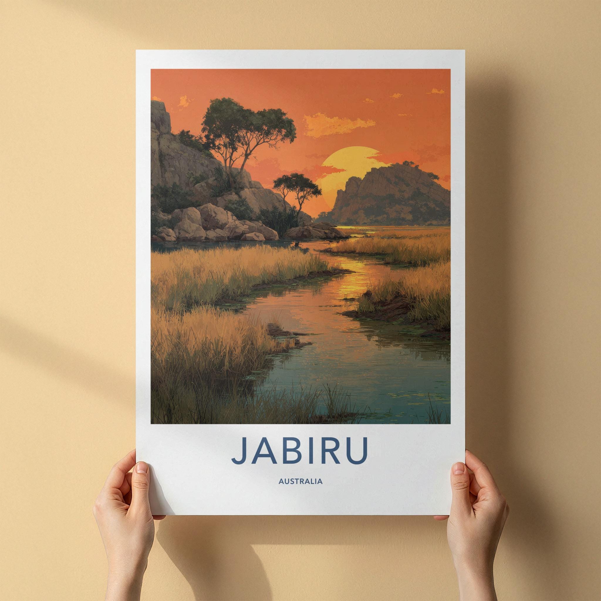 Jabiru Poster - Australia Wall Art - Golden River Landscape Home Decor