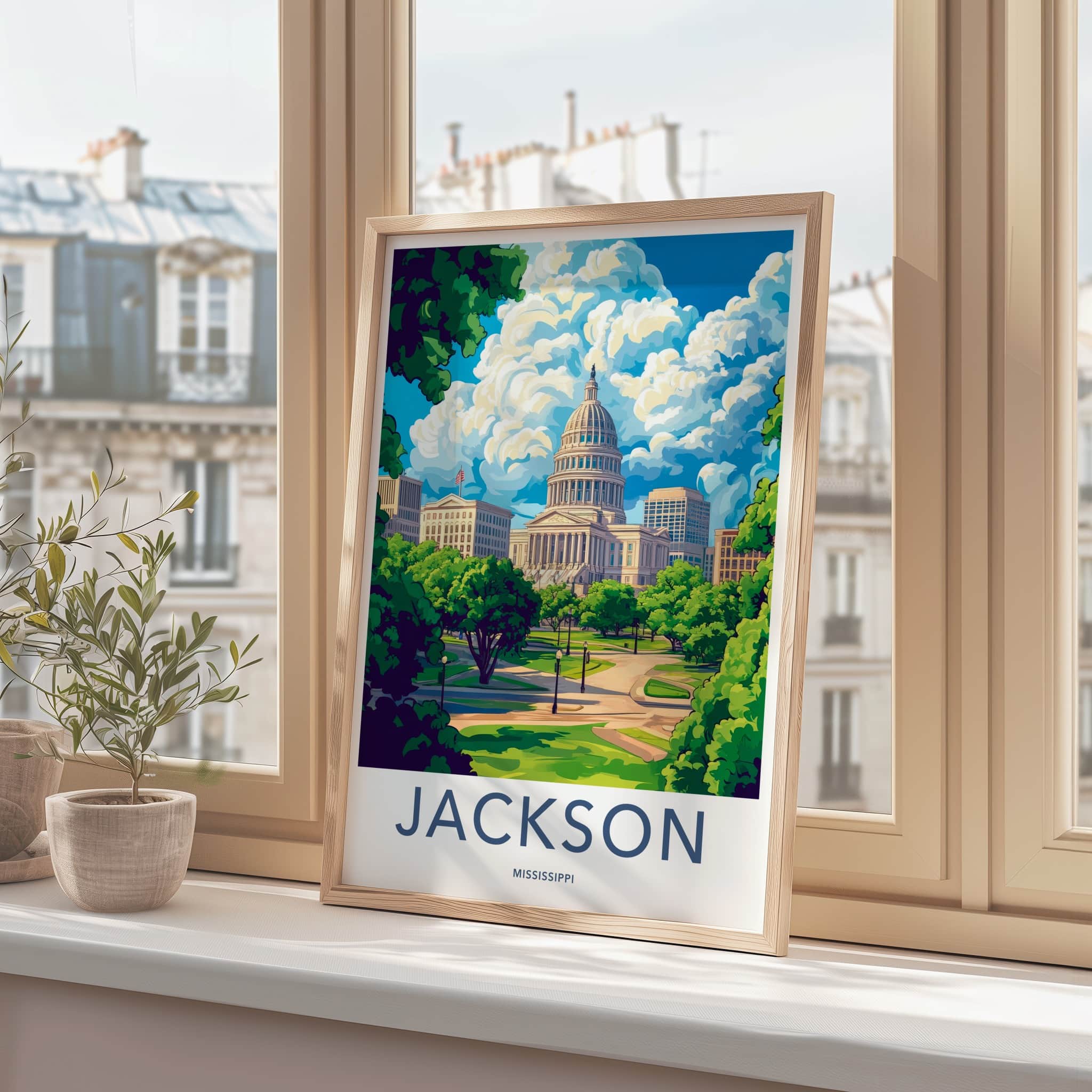Jackson Poster - Mississippi Travel Print - State Capitol Dome Lounge Decor