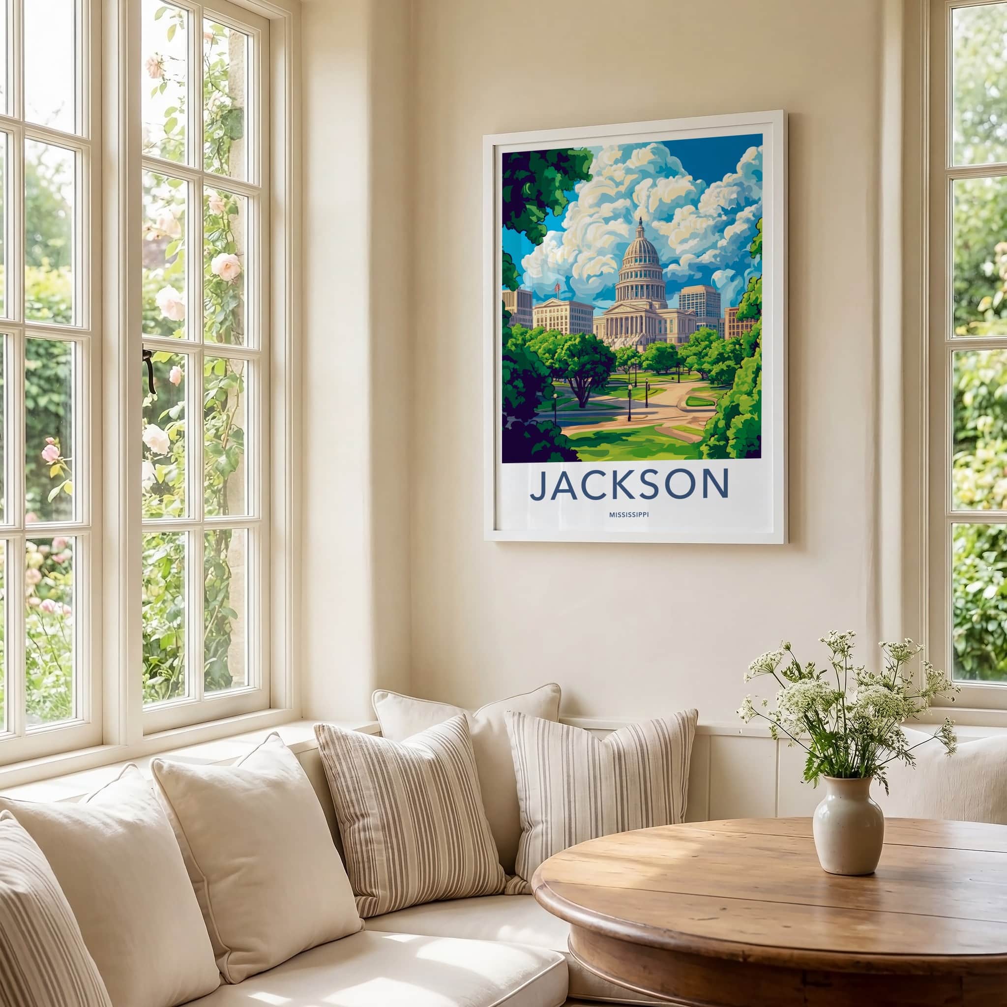 Jackson Poster - Mississippi Travel Print - State Capitol Dome Lounge Decor