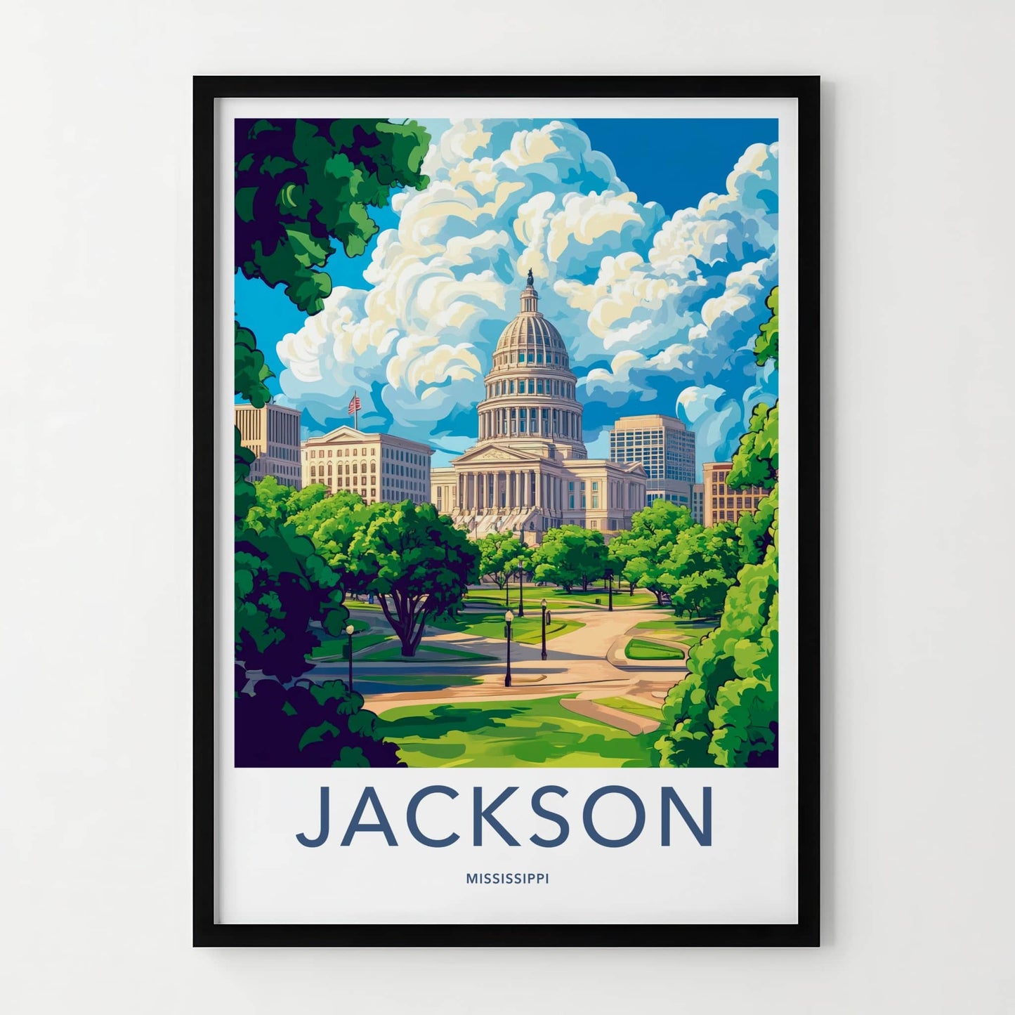 Jackson Poster - Mississippi Travel Print - State Capitol Dome Lounge Decor