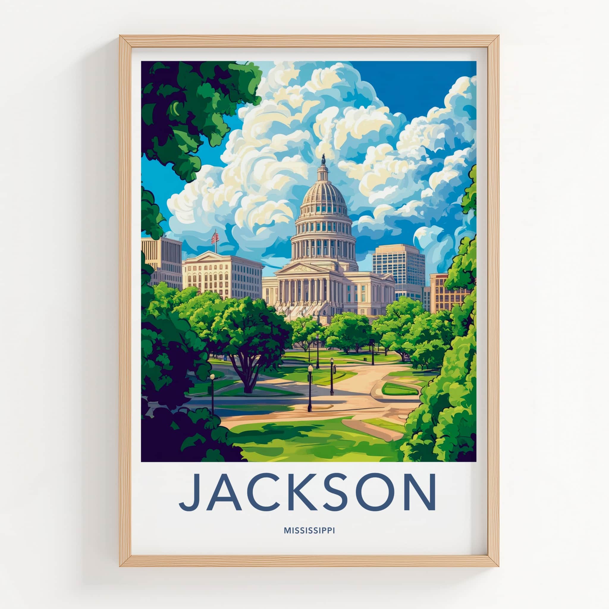 Jackson Poster - Mississippi Travel Print - State Capitol Dome Lounge Decor