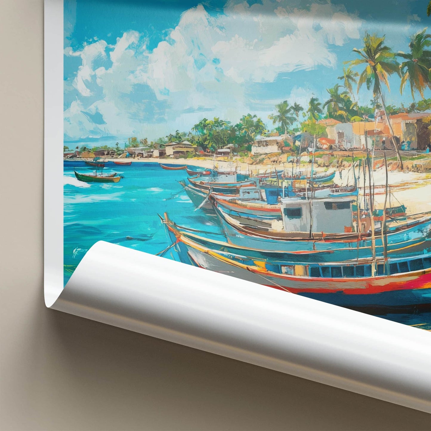 Jaffna Poster - Sri Lanka Travel Art - Boats Palm Shore Home Decor
