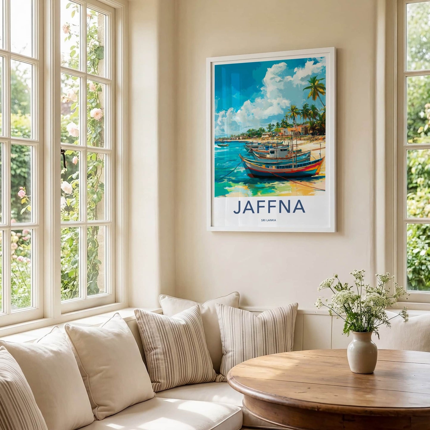 Jaffna Poster - Sri Lanka Travel Art - Boats Palm Shore Home Decor