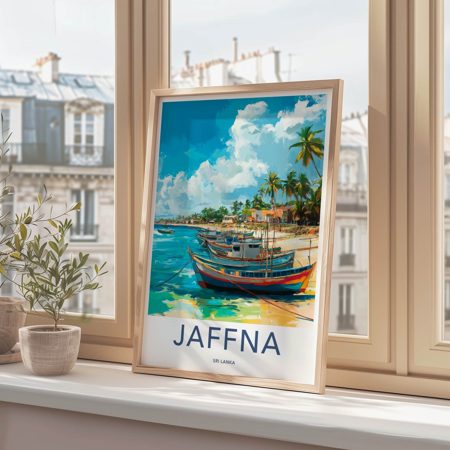 Jaffna Poster - Sri Lanka Travel Art - Boats Palm Shore Home Decor