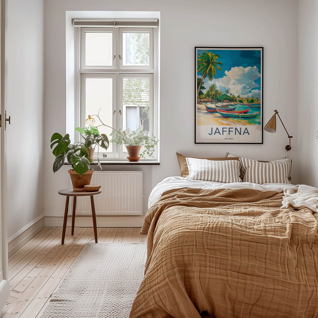 Jaffna Poster - Sri Lanka Travel Art - Colorful Boats Beach Home Decor