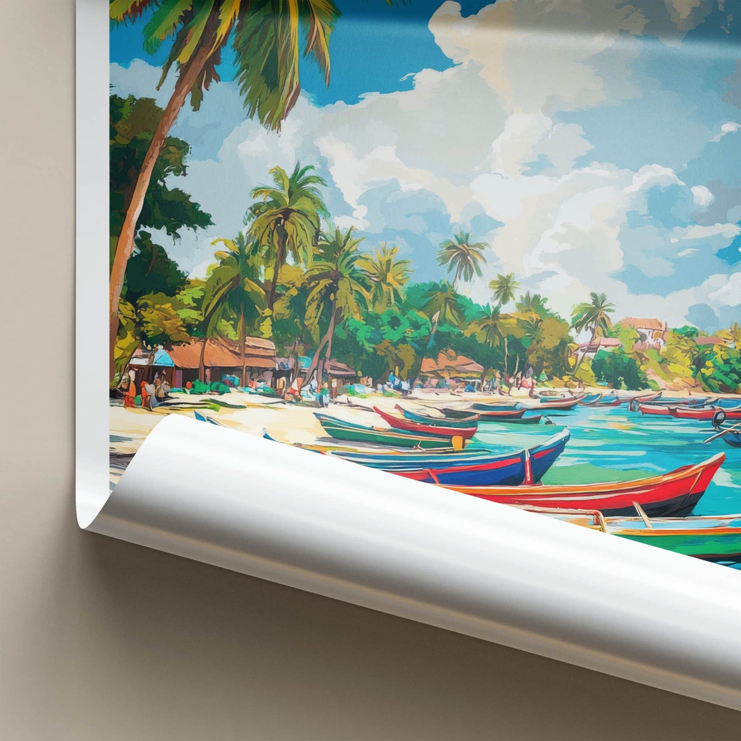 Jaffna Poster - Sri Lanka Travel Art - Colorful Boats Beach Home Decor