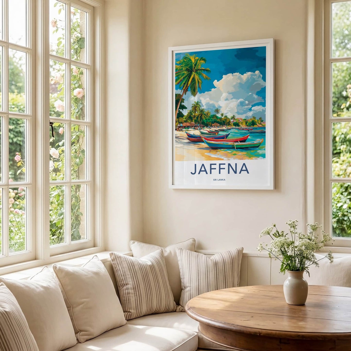 Jaffna Poster - Sri Lanka Travel Art - Colorful Boats Beach Home Decor