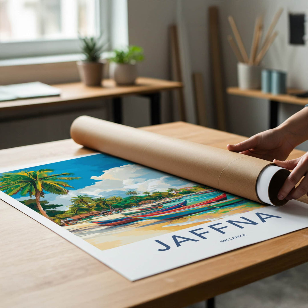Jaffna Poster - Sri Lanka Travel Art - Colorful Boats Beach Home Decor