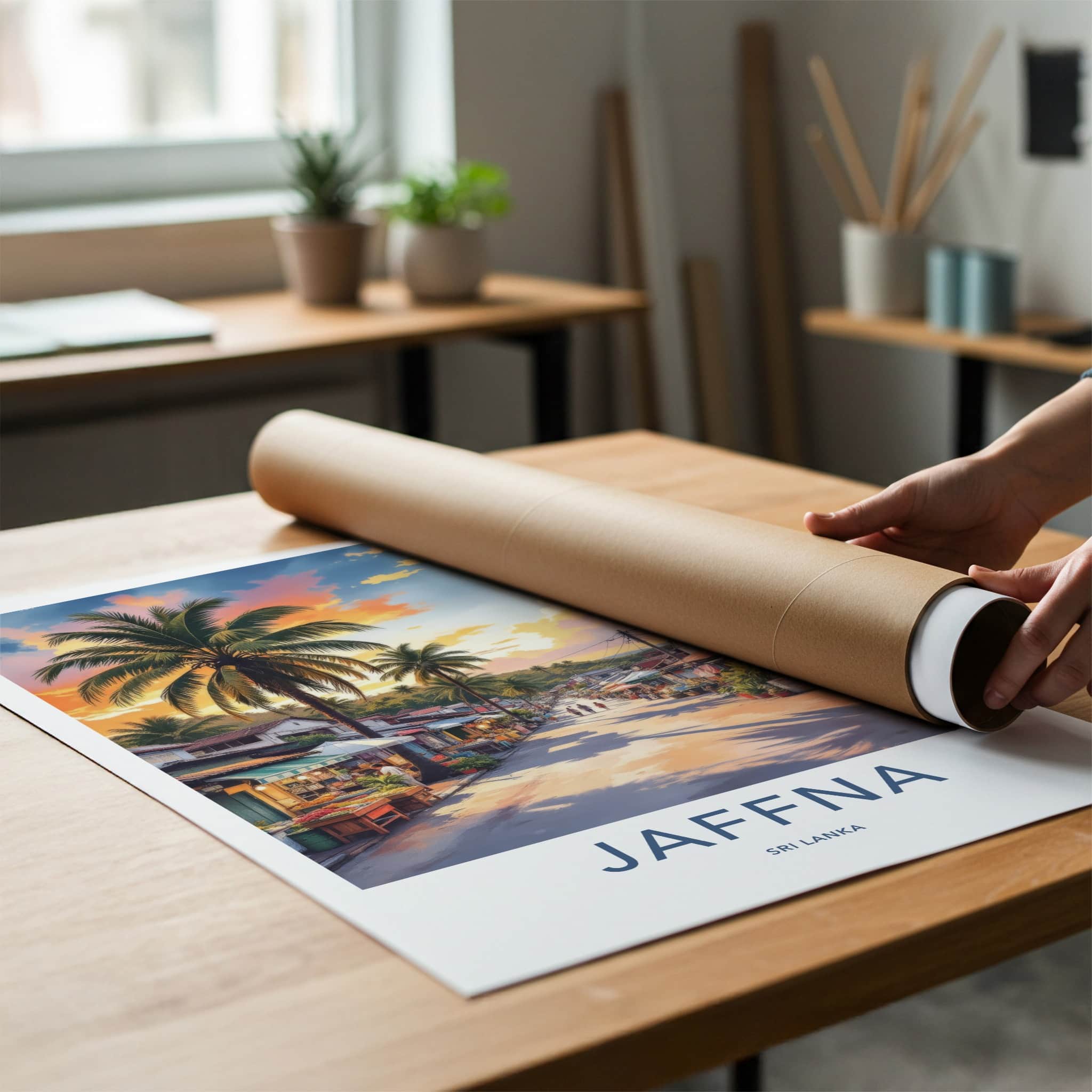 Jaffna Poster - Sri Lanka Travel Art - Sunset Palm Street Home Decor