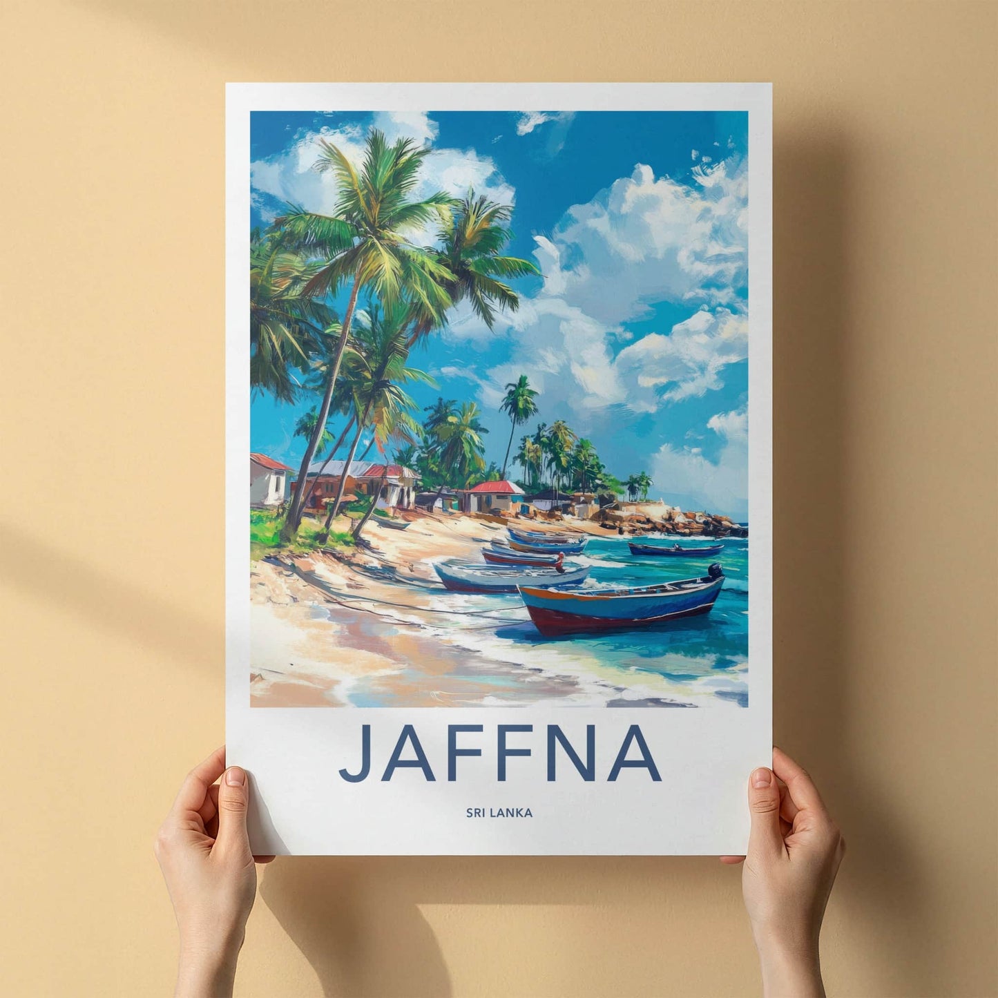 Jaffna Poster - Sri Lanka Travel Art - Tropical Beach Boats Home Decor